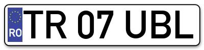 Placuta inmatriculare numar auto  TR-07-UBL, TR 07 UBL, TR07UBL