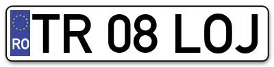 Placuta inmatriculare numar auto  TR-08-LOJ, TR 08 LOJ, TR08LOJ