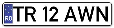 Placuta inmatriculare numar auto  TR-12-AWN, TR 12 AWN, TR12AWN