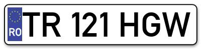 Placuta inmatriculare numar auto  TR-121-HGW, TR 121 HGW, TR121HGW
