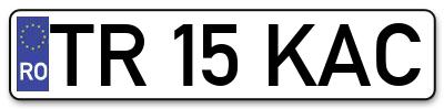 Placuta inmatriculare numar auto  TR-15-KAC, TR 15 KAC, TR15KAC