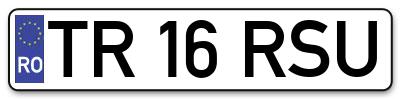 Placuta inmatriculare numar auto  TR-16-RSU, TR 16 RSU, TR16RSU