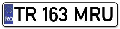 Placuta inmatriculare numar auto  TR-163-MRU, TR 163 MRU, TR163MRU