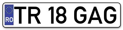 Placuta inmatriculare numar auto  TR-18-GAG, TR 18 GAG, TR18GAG