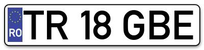 Placuta inmatriculare numar auto  TR-18-GBE, TR 18 GBE, TR18GBE