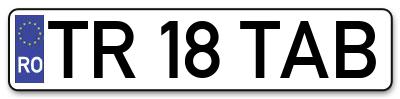 Placuta inmatriculare numar auto  TR-18-TAB, TR 18 TAB, TR18TAB