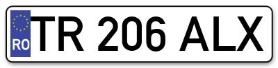 Placuta inmatriculare numar auto  TR-206-ALX, TR 206 ALX, TR206ALX