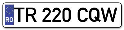 Placuta inmatriculare numar auto  TR-220-CQW, TR 220 CQW, TR220CQW