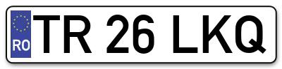 Placuta inmatriculare numar auto  TR-26-LKQ, TR 26 LKQ, TR26LKQ