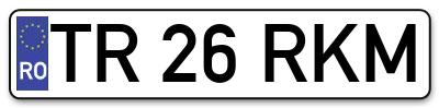 Placuta inmatriculare numar auto  TR-26-RKM, TR 26 RKM, TR26RKM