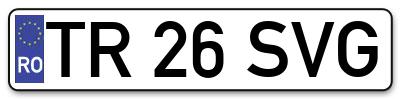 Placuta inmatriculare numar auto  TR-26-SVG, TR 26 SVG, TR26SVG