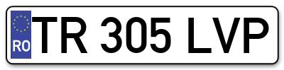 Placuta inmatriculare numar auto  TR-305-LVP, TR 305 LVP, TR305LVP