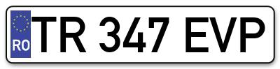 Placuta inmatriculare numar auto  TR-347-EVP, TR 347 EVP, TR347EVP