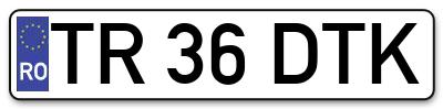 Placuta inmatriculare numar auto  TR-36-DTK, TR 36 DTK, TR36DTK