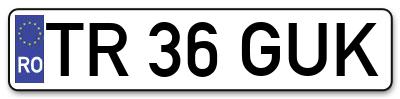 Placuta inmatriculare numar auto  TR-36-GUK, TR 36 GUK, TR36GUK