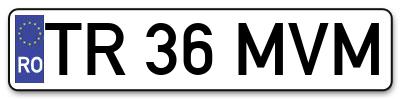 Placuta inmatriculare numar auto  TR-36-MVM, TR 36 MVM, TR36MVM