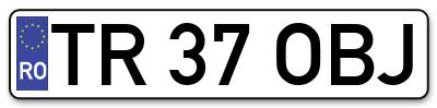 Placuta inmatriculare numar auto  TR-37-OBJ, TR 37 OBJ, TR37OBJ