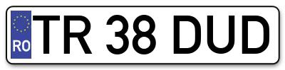 Placuta inmatriculare numar auto  TR-38-DUD, TR 38 DUD, TR38DUD