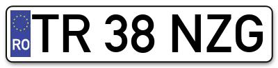 Placuta inmatriculare numar auto  TR-38-NZG, TR 38 NZG, TR38NZG