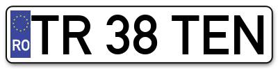 Placuta inmatriculare numar auto  TR-38-TEN, TR 38 TEN, TR38TEN