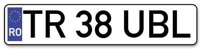 Placuta inmatriculare numar auto  TR-38-UBL, TR 38 UBL, TR38UBL