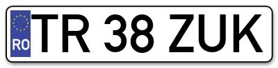 Placuta inmatriculare numar auto  TR-38-ZUK, TR 38 ZUK, TR38ZUK