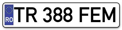 Placuta inmatriculare numar auto  TR-388-FEM, TR 388 FEM, TR388FEM