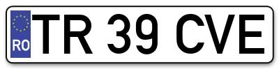 Placuta inmatriculare numar auto  TR-39-CVE, TR 39 CVE, TR39CVE