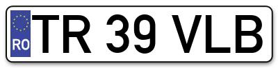 Placuta inmatriculare numar auto  TR-39-VLB, TR 39 VLB, TR39VLB