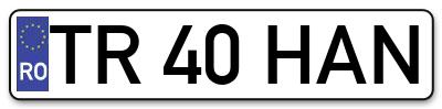 Placuta inmatriculare numar auto  TR-40-HAN, TR 40 HAN, TR40HAN