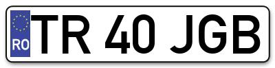 Placuta inmatriculare numar auto  TR-40-JGB, TR 40 JGB, TR40JGB