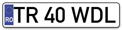 Placuta inmatriculare numar auto  TR-40-WDL, TR 40 WDL, TR40WDL