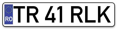 Placuta inmatriculare numar auto  TR-41-RLK, TR 41 RLK, TR41RLK