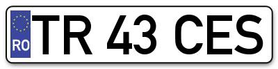 Placuta inmatriculare numar auto  TR-43-CES, TR 43 CES, TR43CES