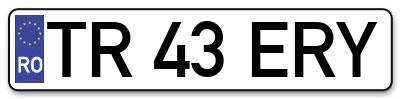 Placuta inmatriculare numar auto  TR-43-ERY, TR 43 ERY, TR43ERY
