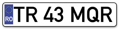 Placuta inmatriculare numar auto  TR-43-MQR, TR 43 MQR, TR43MQR