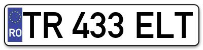 Placuta inmatriculare numar auto  TR-433-ELT, TR 433 ELT, TR433ELT