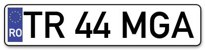 Placuta inmatriculare numar auto  TR-44-MGA, TR 44 MGA, TR44MGA