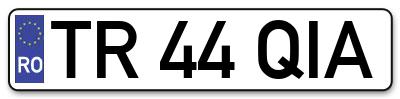 Placuta inmatriculare numar auto  TR-44-QIA, TR 44 QIA, TR44QIA