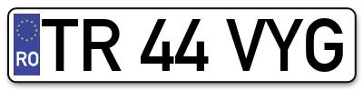 Placuta inmatriculare numar auto  TR-44-VYG, TR 44 VYG, TR44VYG