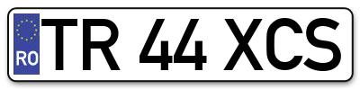 Placuta inmatriculare numar auto  TR-44-XCS, TR 44 XCS, TR44XCS