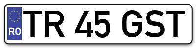 Placuta inmatriculare numar auto  TR-45-GST, TR 45 GST, TR45GST