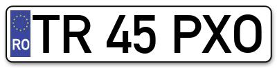 Placuta inmatriculare numar auto  TR-45-PXO, TR 45 PXO, TR45PXO