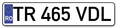 Placuta inmatriculare numar auto  TR-465-VDL, TR 465 VDL, TR465VDL