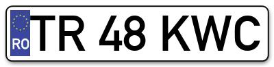 Placuta inmatriculare numar auto  TR-48-KWC, TR 48 KWC, TR48KWC