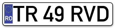 Placuta inmatriculare numar auto  TR-49-RVD, TR 49 RVD, TR49RVD