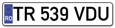 Placuta inmatriculare numar auto  TR-539-VDU, TR 539 VDU, TR539VDU