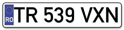 Placuta inmatriculare numar auto  TR-539-VXN, TR 539 VXN, TR539VXN