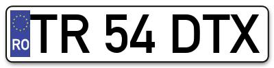 Placuta inmatriculare numar auto  TR-54-DTX, TR 54 DTX, TR54DTX