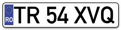 Placuta inmatriculare numar auto  TR-54-XVQ, TR 54 XVQ, TR54XVQ